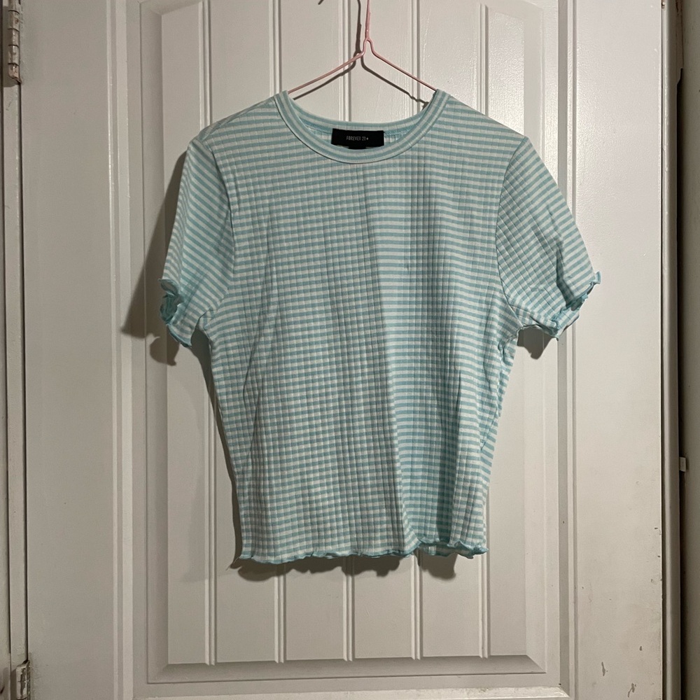 Forever 21 Light Blue and White Striped Top